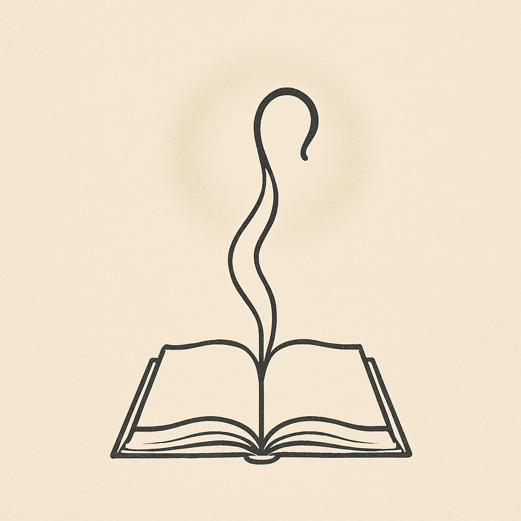 抽象意象：圣经与牧者杖的柔和线条，象征在主里知足