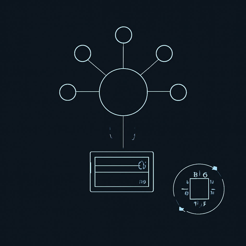 Minimal editorial illustration of an agent network hub over servers, with a chip and a broken circular arrow symbolizing compute pressure and funding loops.