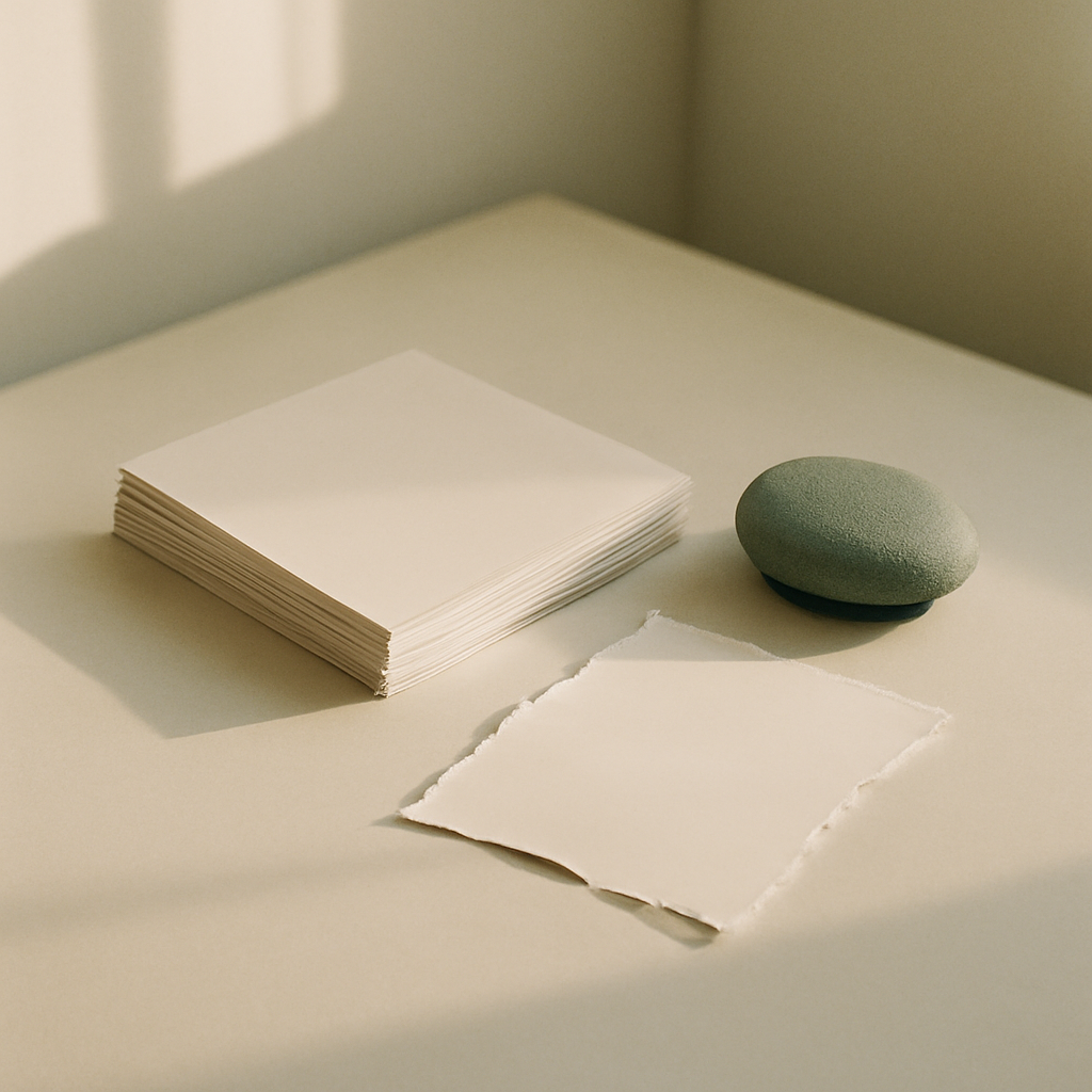 A calm, minimal still-life suggesting freedom from accusation and shame.