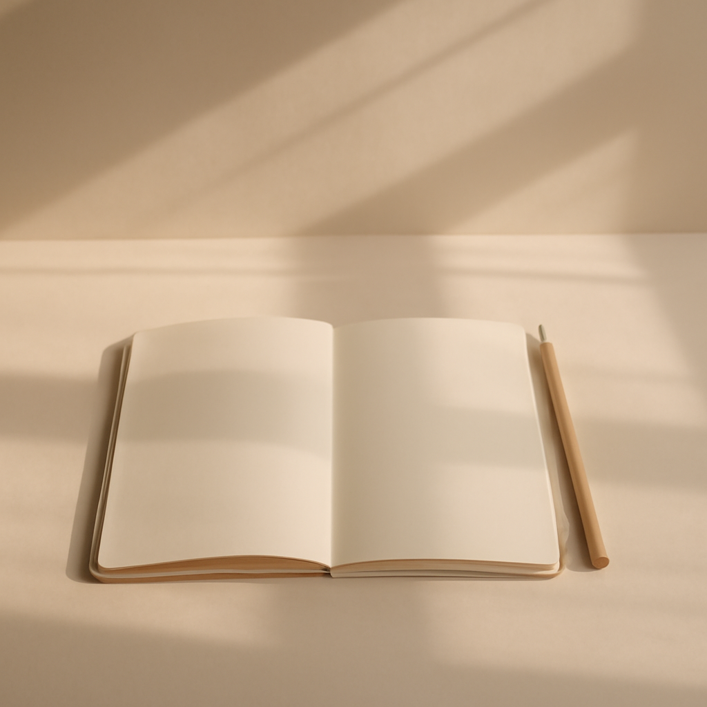 A minimal calm still-life of a fresh page and morning light