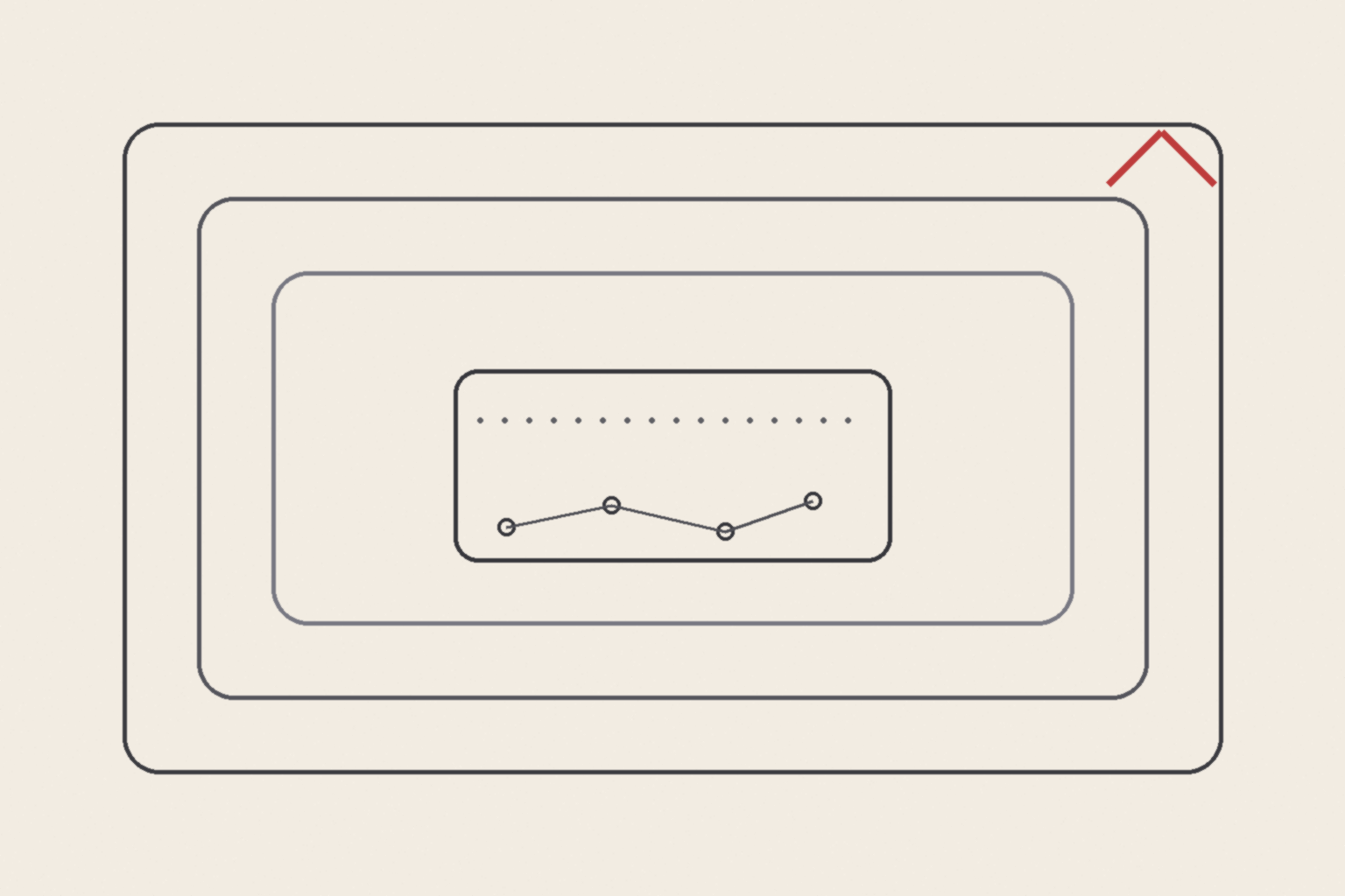 Minimal editorial illustration of nested rounded rectangles with a receipt-like card and connected nodes, suggesting an auditable trail