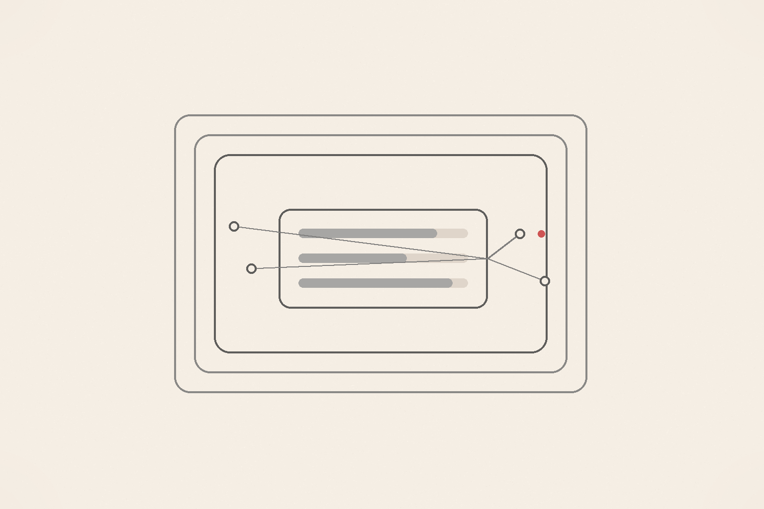 Minimal editorial illustration of stacked evaluation-style cards and a small dashboard with score bars connected to trace nodes