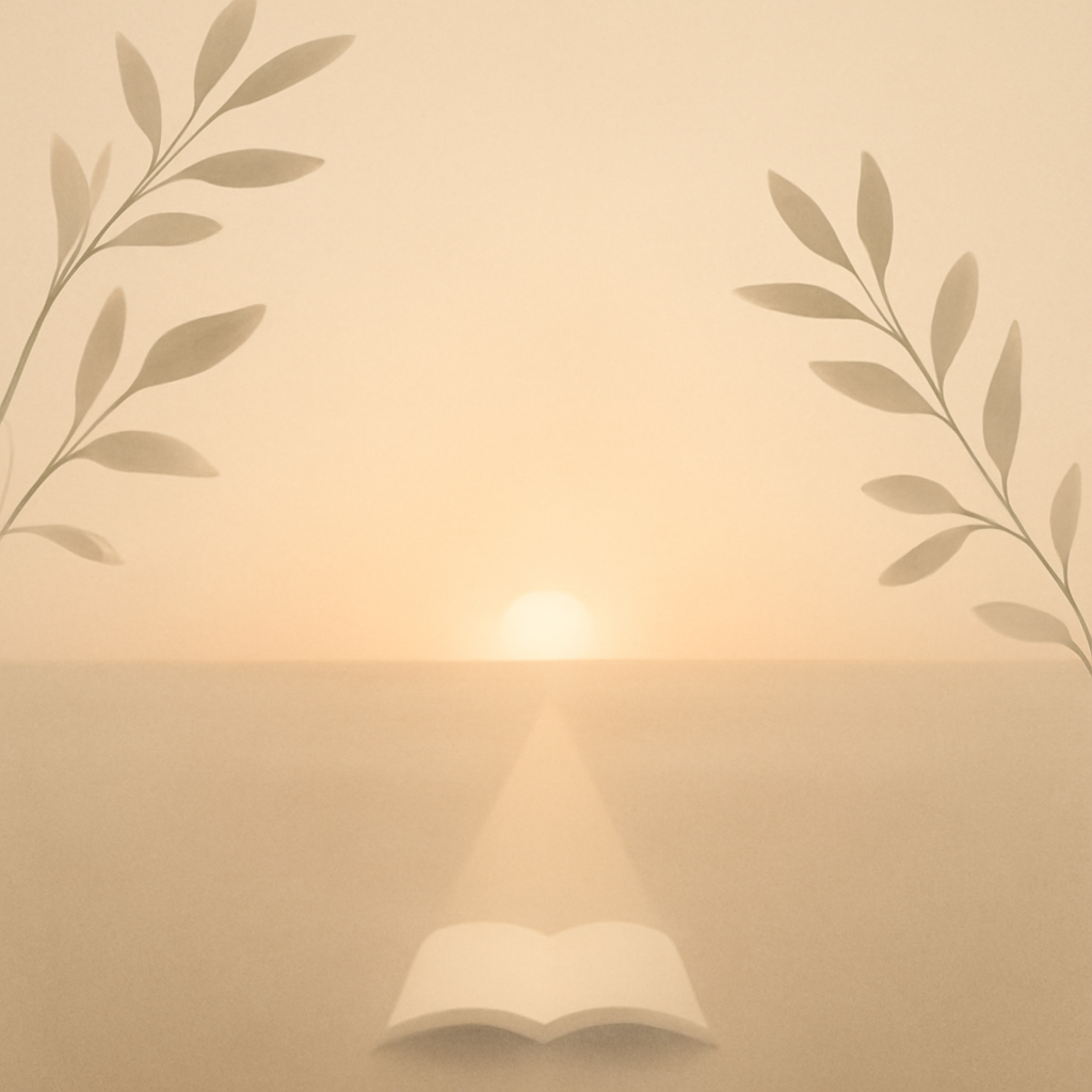 A calm, minimal sunrise scene with gentle light and open space