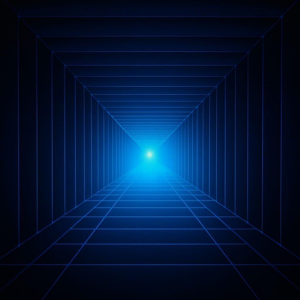 Abstract digital art showing a long tunnel with diminishing perspective, representing the illusion of infinite context