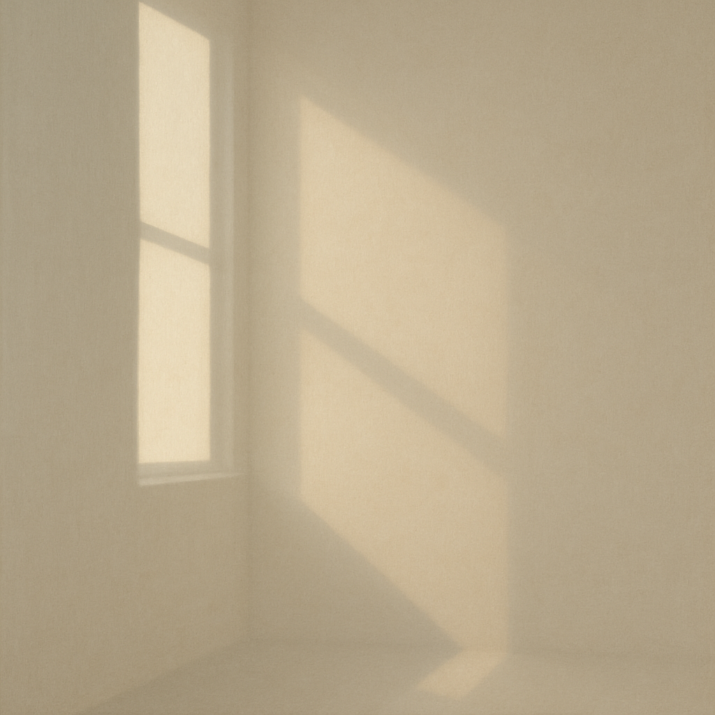 安静等待的抽象艺术，柔和的光线透过窗户，象征神的应许和完美时机