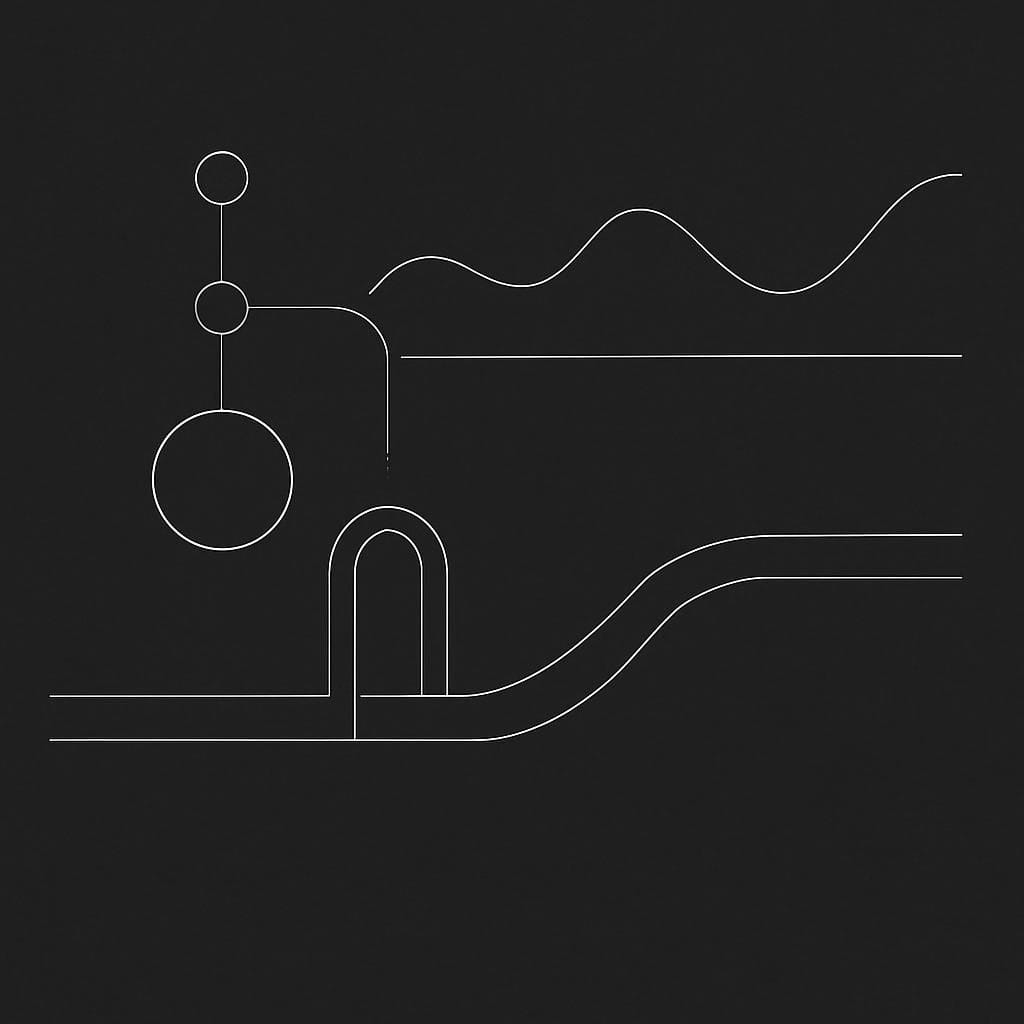 Abstract linework of a gated portfolio objective switchboard with a conservative fallback lane.