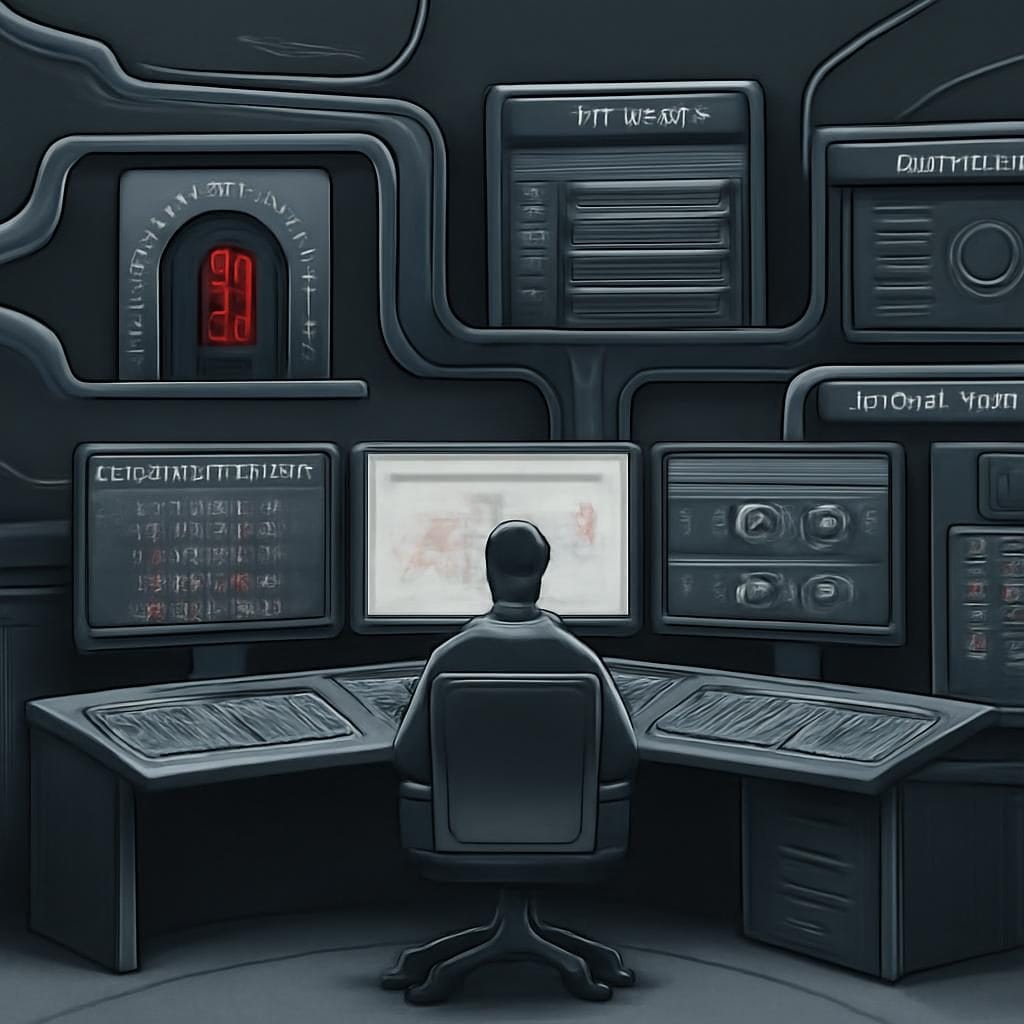 Enterprise AI control room showing model access gates, jurisdiction boundaries, audit logs, and fallback routing