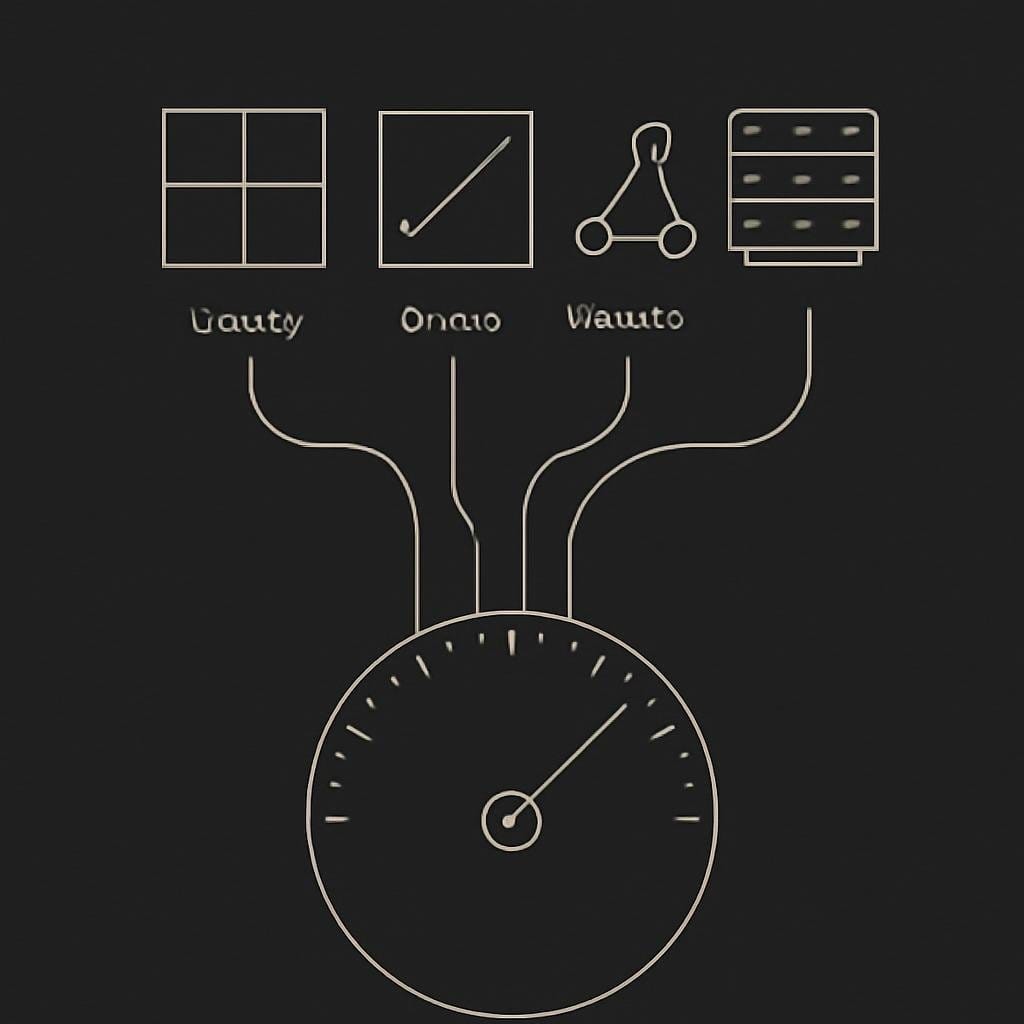 Abstract linework showing equity, credit, and venture exposures converging into one AI factor gauge