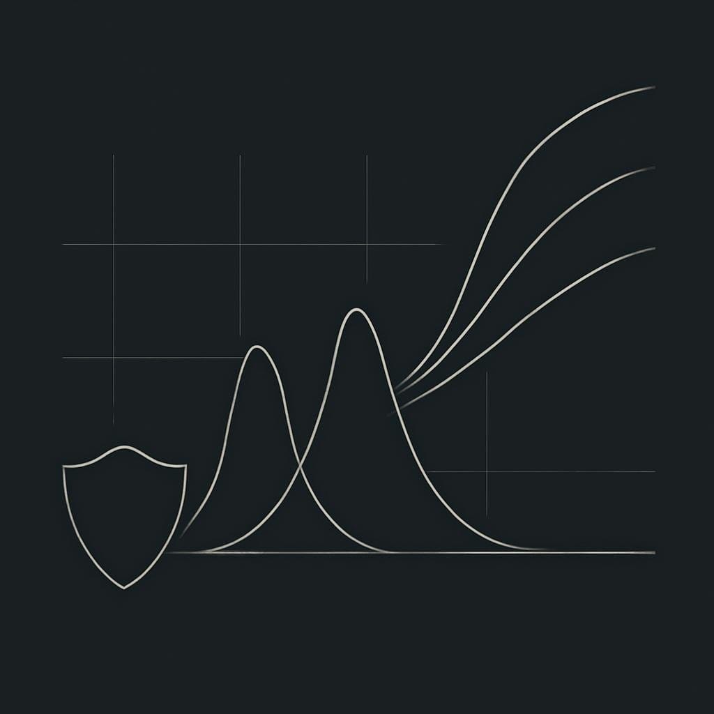 Abstract return-distribution curves splitting into mandate-specific portfolio policy paths.
