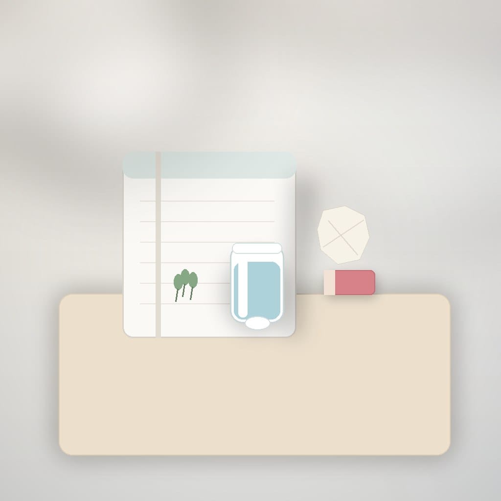 A quiet desk with an open notebook, a crumpled note, and soft window light.