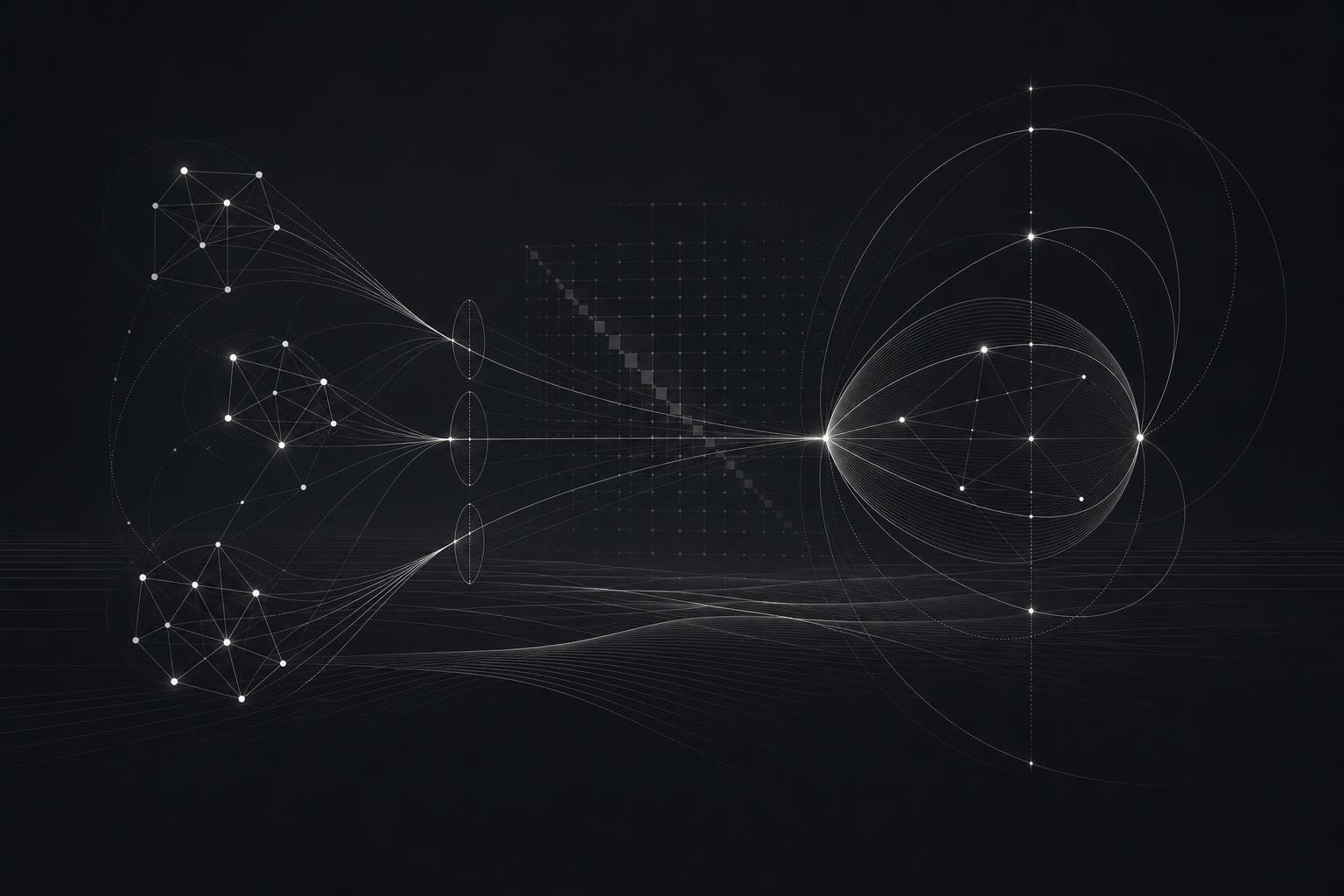 Abstract dark editorial artwork suggesting projected covariance structure and portfolio optimization