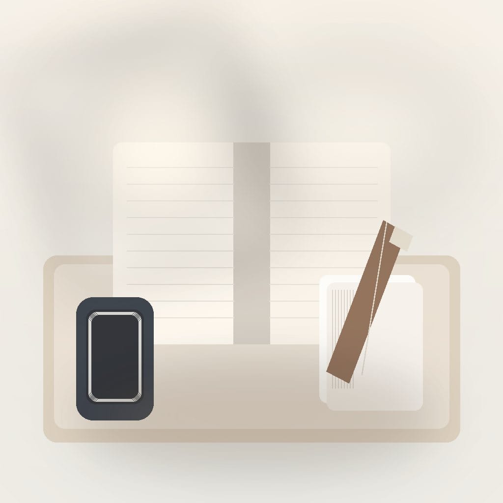 An open Bible beside a notebook and a phone on a quiet desk in soft morning light.