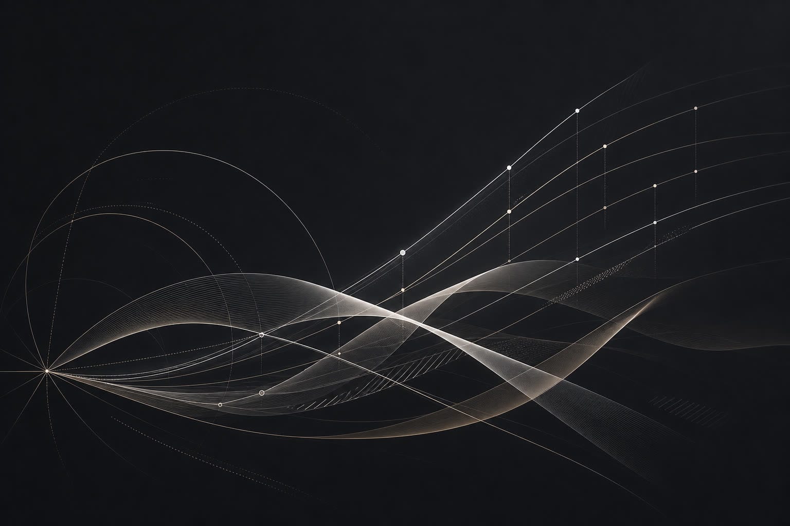 Abstract futures and portfolio-weight linework on dark charcoal.