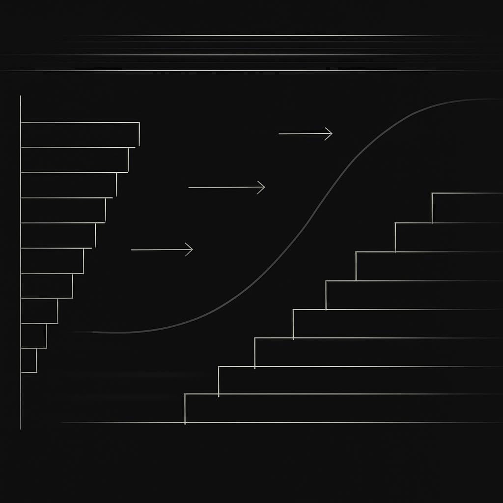 Abstract liquidity terraces and order-flow bands on dark charcoal.
