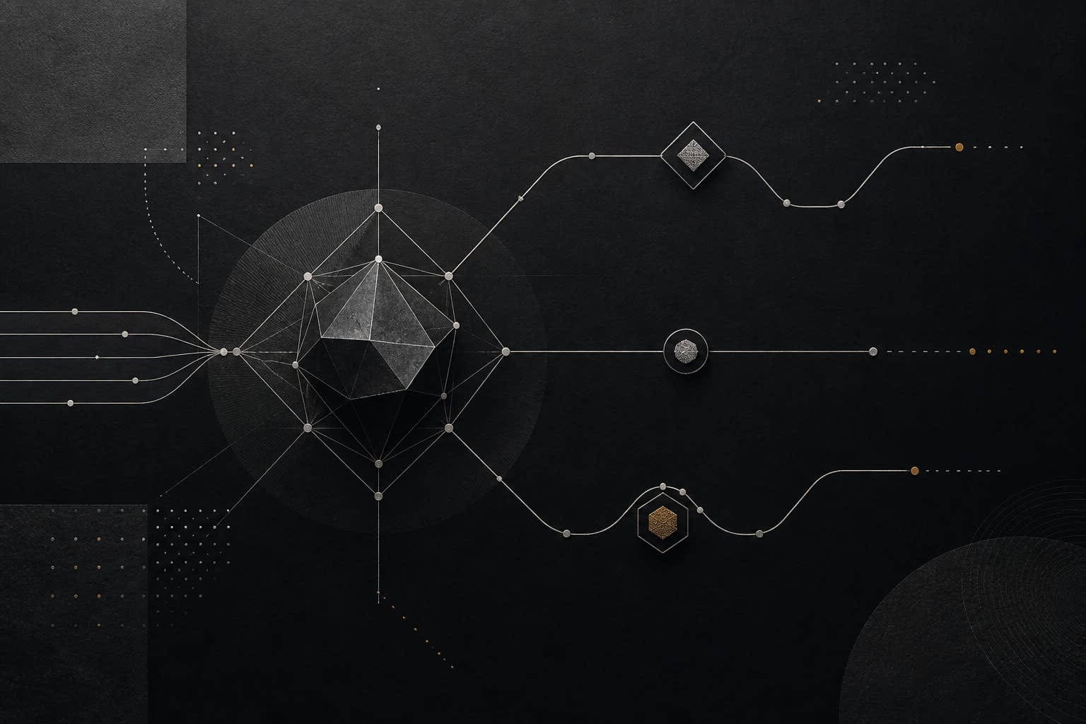 Abstract lifecycle map connecting AI financial advice, portfolios, and human review
