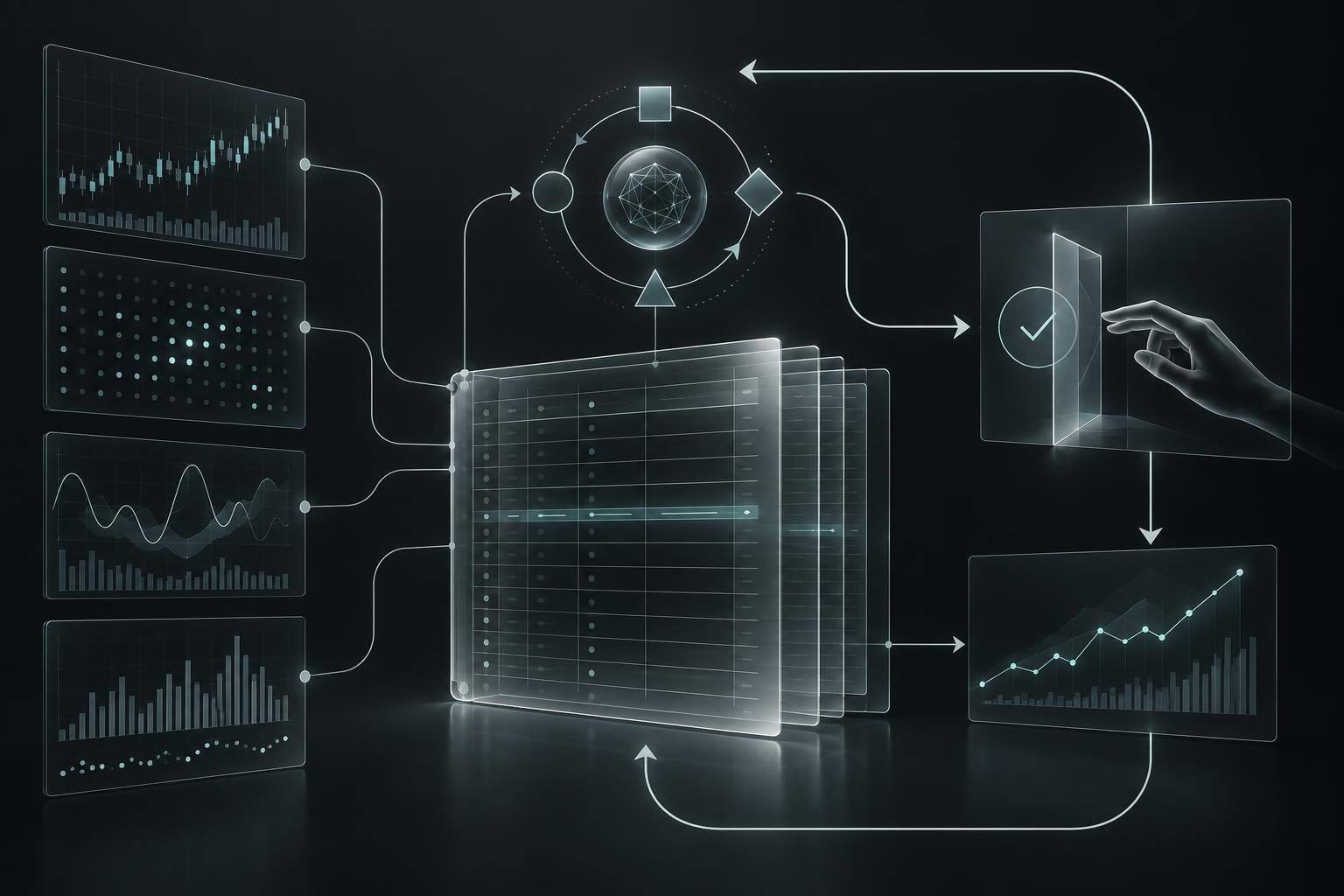 Layered investment research documents passing through an evidence verification gate