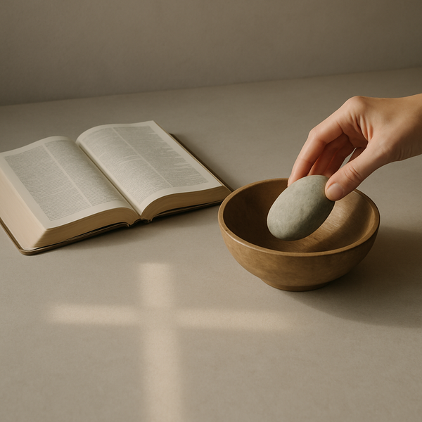 A calm minimalist still-life suggesting releasing tomorrow's burden