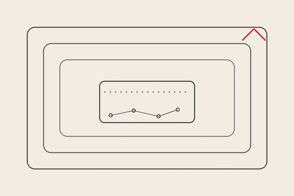 Minimal editorial illustration of nested rounded rectangles with a receipt-like card and connected nodes, suggesting an auditable trail