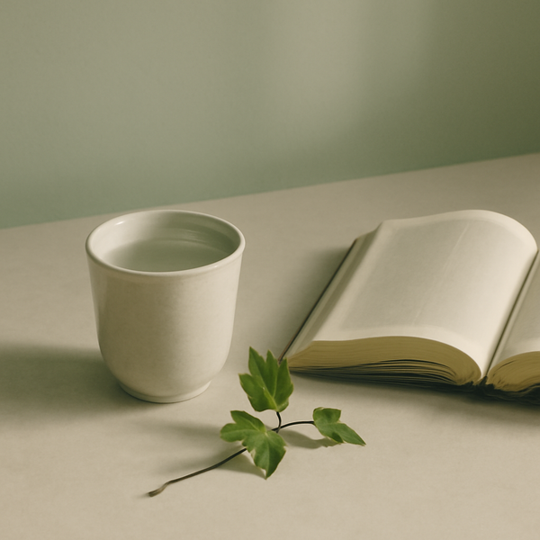 A calm, minimal still-life suggesting abiding and quiet spiritual nourishment in soft morning light.