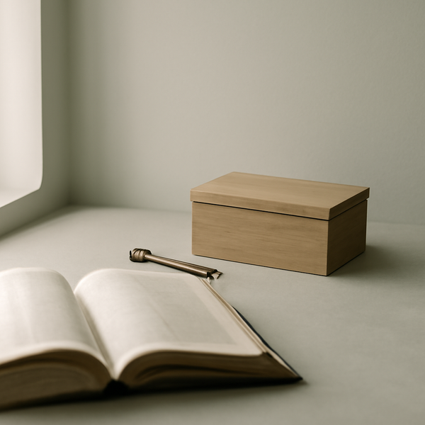 A calm, minimal still-life suggesting quiet security and hidden life with Christ in soft morning light.