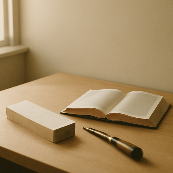 A calm, minimal still-life suggesting careful craftsmanship and being formed by God in soft morning light.