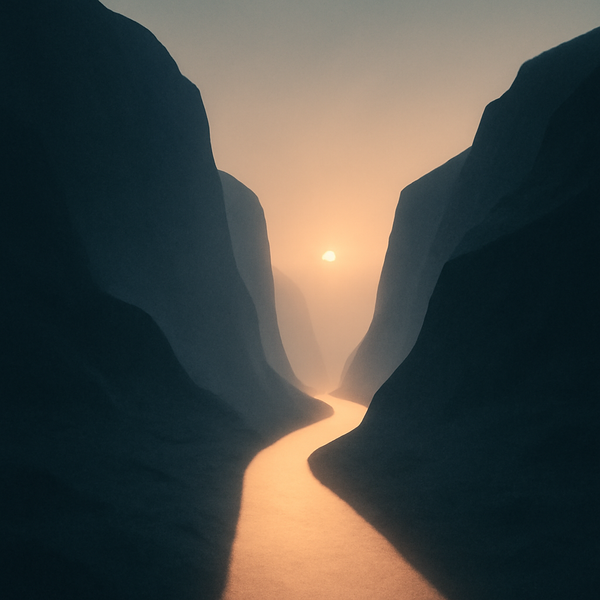 A quiet path of light through a shadowy landscape, symbolizing a way out