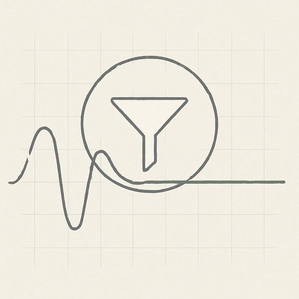 A minimal abstract illustration of a filter turning a noisy waveform into a steady line.