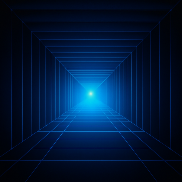 Abstract digital art showing a long tunnel with diminishing perspective, representing the illusion of infinite context