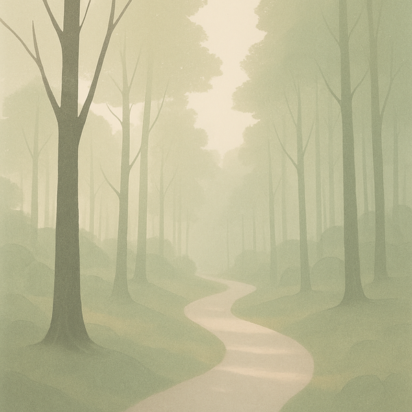 一条安静的小路在树林中延伸，象征神的指引和带领