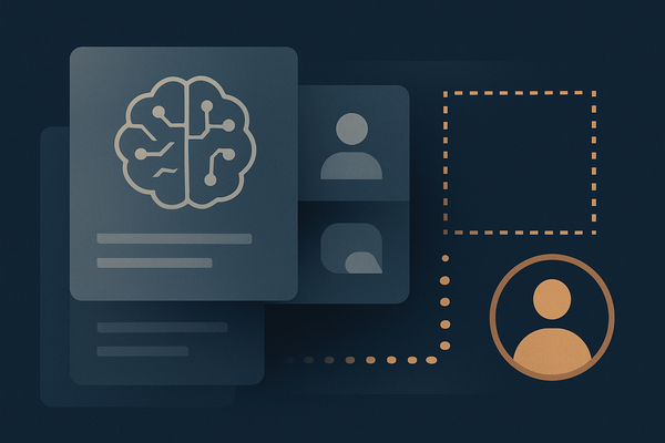 Editorial illustration of layered AI memory cards separated by permission boundaries, audit trails, and a human review checkpoint