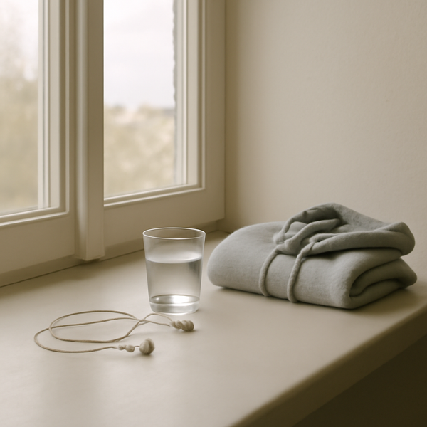 A quiet windowsill with earbuds, a folded hoodie, and soft afternoon light.