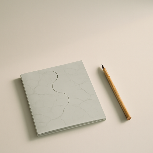 A minimal paper map and pencil on a quiet desk with soft morning light and open space.
