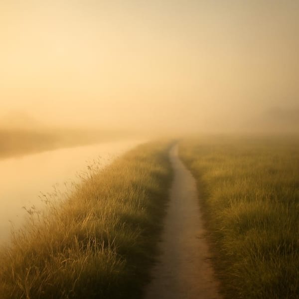 A quiet morning path with soft light and open space, suggesting restoration and calm.