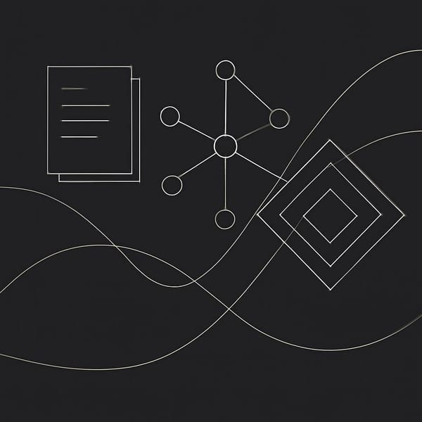 Abstract research-memory graph connecting documents, client signals, model routes, and market curves