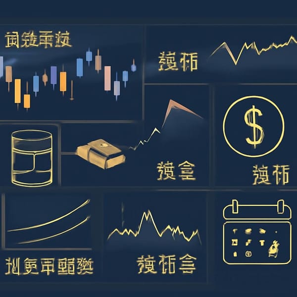 抽象的期货市场晨报视觉，包含指数、原油、黄金、美元和日历风险层次。