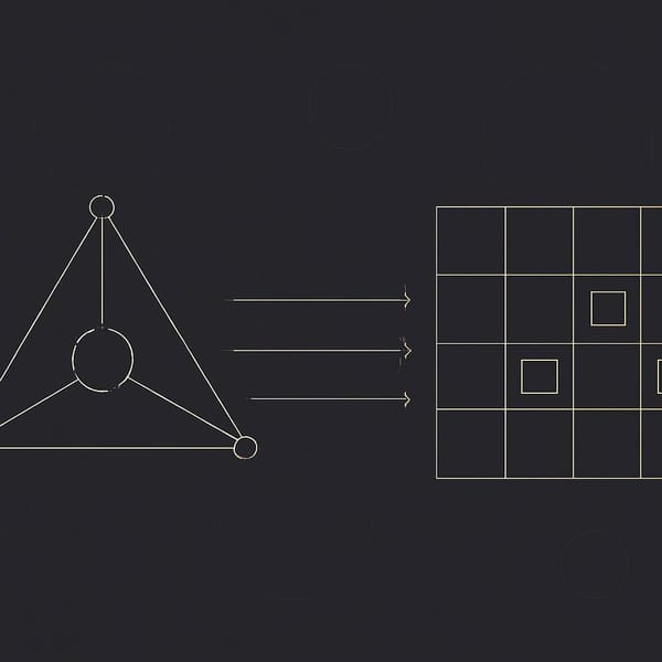 Abstract linework showing belief states feeding a portfolio allocation grid