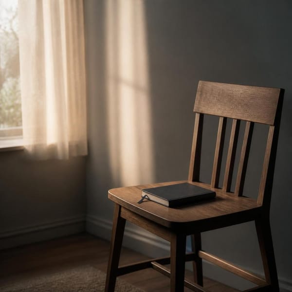 A simple wooden chair near a quiet window with morning light and open floor space.