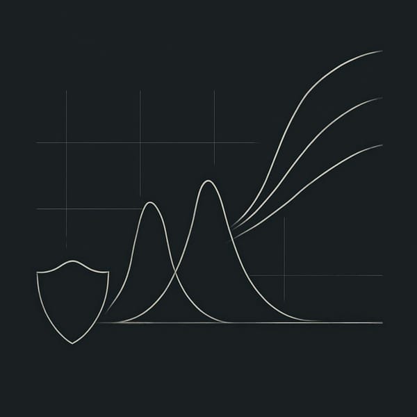 Abstract return-distribution curves splitting into mandate-specific portfolio policy paths.