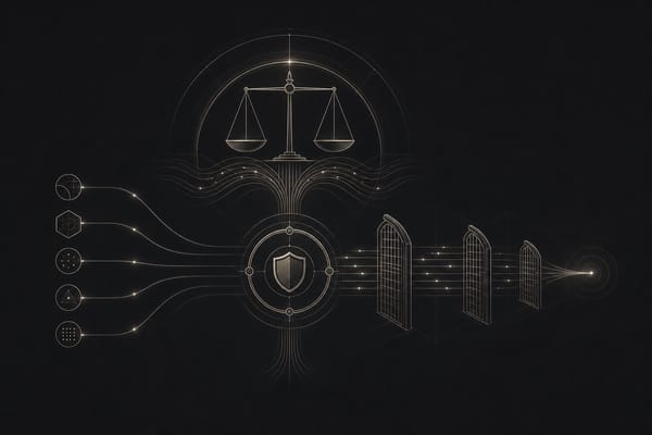 深炭黑背景上的抽象资金流与策略边界图