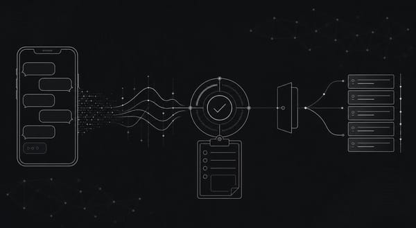 Abstract linework showing an AI mental-health chat workflow connected to clinician oversight and safety review.
