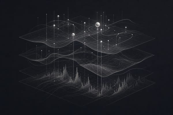 Abstract layered portfolio control surface with state-space nodes and cost-pressure contours