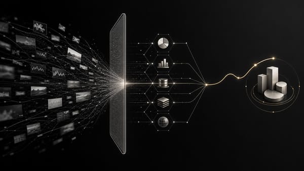 Platinum evidence nodes separating source signals from a portfolio decision