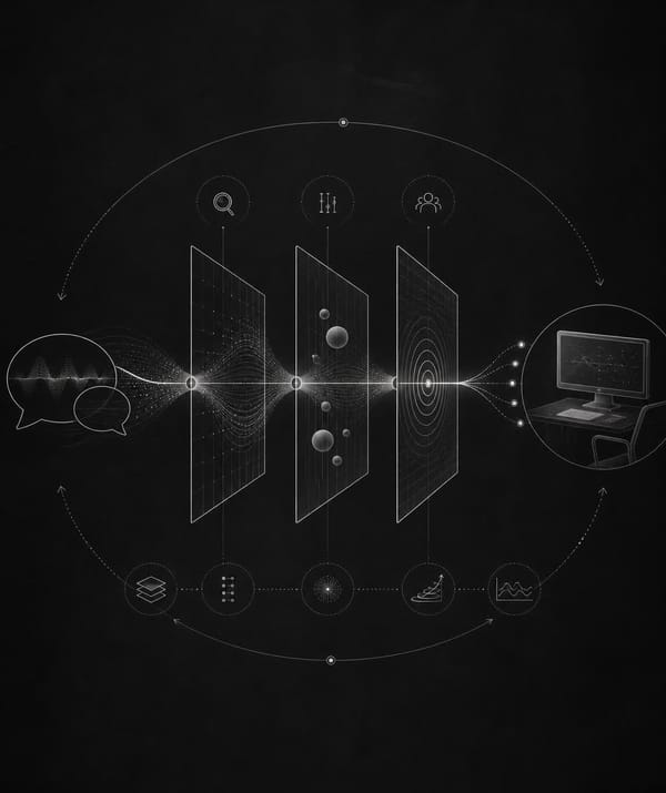 A guarded chatbot signal moving through transparency, evaluation, and accountability checkpoints
